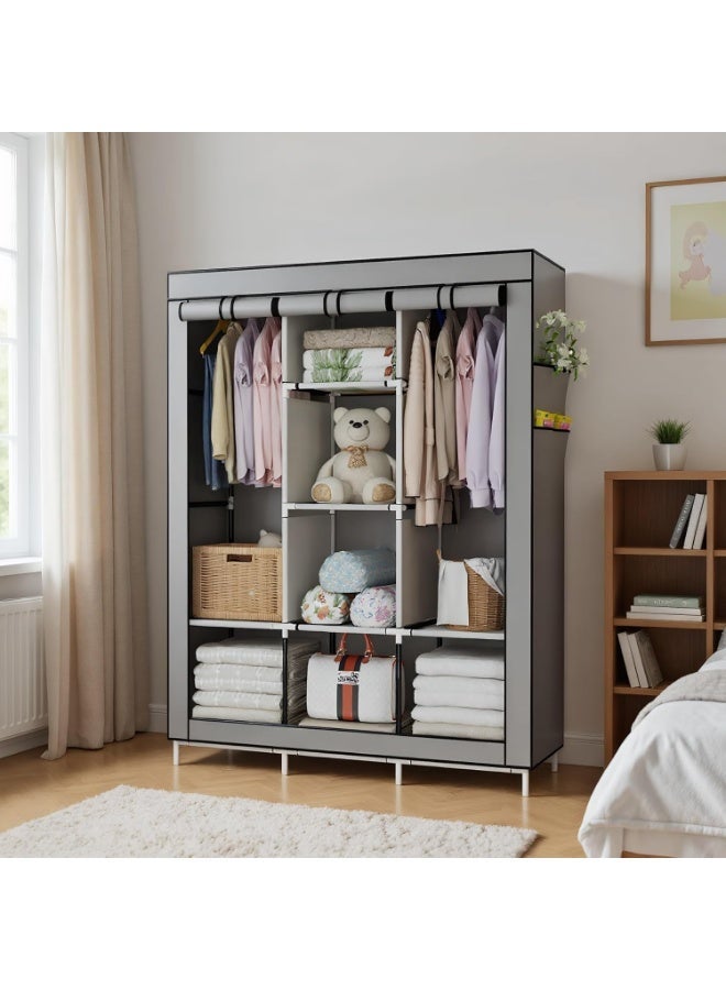 منظم خزانة متنقل مع 6 أرفف تخزين، و2 قسم تعليق، و4 جيوب جانبية - Image 1